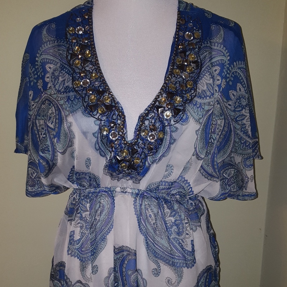 Charming Charlie Tunic Paisley Top with Beading